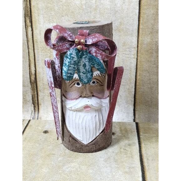 Wood SANTA CLAUS Candle Holder 4” Carved MIDWEST of Canon Falls - Picture 5 of 6